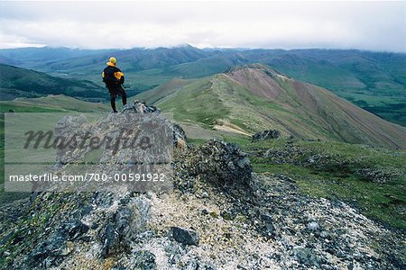 Man Looking Out Over Valley, Firth River Valley, Yukon, Canada