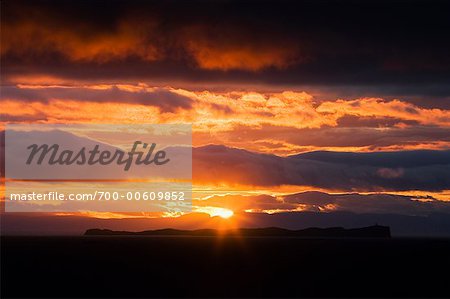 Midnight Sun, View from Stykkisholmur of the Western Fjords and Flatey Island, Iceland