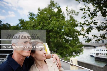 Couple on Double-Decker Bus, London, England