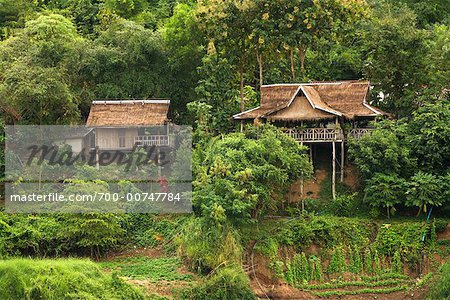 Houses Along the Mekong River, Laos