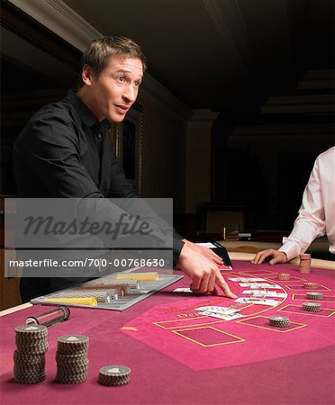 Croupier and Player at Card Table