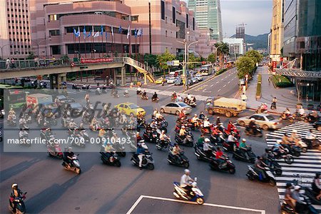 Mopeds Crossing Street, Taipei, Taiwan