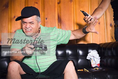 Man plays game seriously. stock image. Image of chat - 86505147