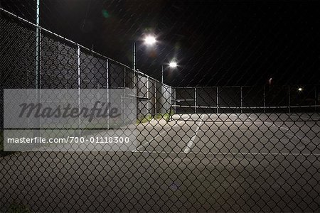 Empty Tennis Court at Night