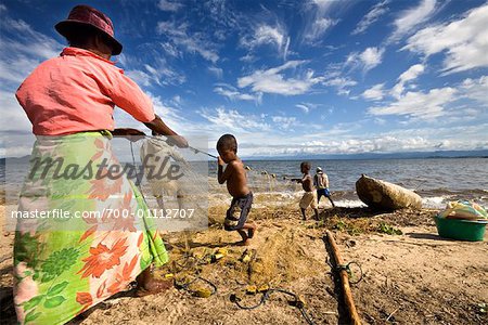 Family Pulling in Fishing Nets, Antongil Bay, Maroantsetra, Madagascar