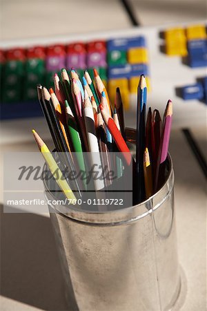 Pencil Crayons and Computer Keyboard