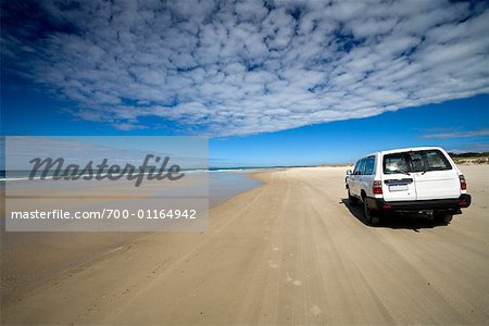 Car on Beach, Moreton Island, Queensland, Australia