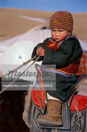 Portrait of Nomad Girl on Horse, Mongolia