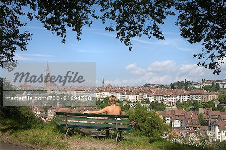 Woman on Bench, Overlooking Bern, Switzerland