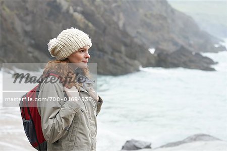 Woman Looking over Ocean, Ireland