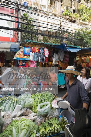 Vegetable Vendor in Market, Bangkok, Thailand