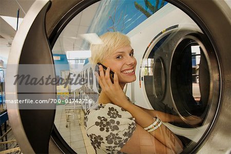 Portrait of Woman in Laundromat