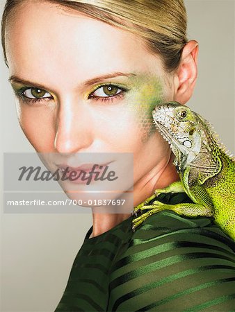 Portrait of Woman With Iguana