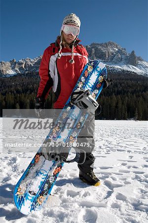 Woman Snowboarding, Sorapiss Mountain, Misurina, Auronzo di Cadore, Belluno, Veneto, Italy