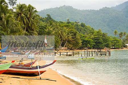 Boats on Beach, Bungus Bay, Sumatra, Indonesia