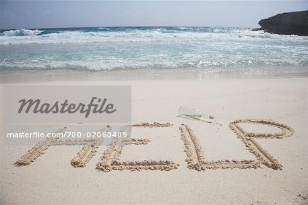 Help Written on Beach, Washington-Slagbaai National Park, Bonaire, Netherlands Antilles