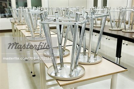 Stools on Tables in School Room