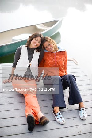 Two Women on Dock, Stinson Beach, California, USA