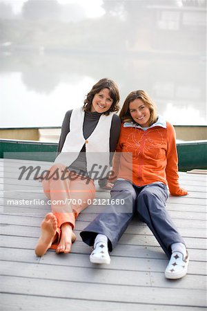 Two Women on Dock, Stinson Beach, California, USA