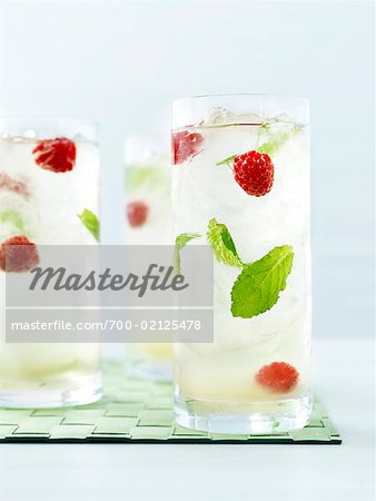 Raspberry Mojitos With Fresh Mint Leaves