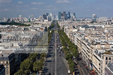 Overview of Champs Elysees from Arc de Triomphe, Paris, France