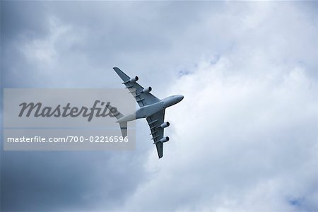 A380 Plane in Sky, Farnborough Airshow, Hampshire, England