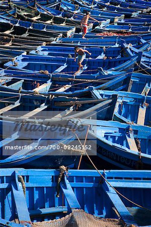 Boys Playing on Boats in Port, Essaouira, Morocco