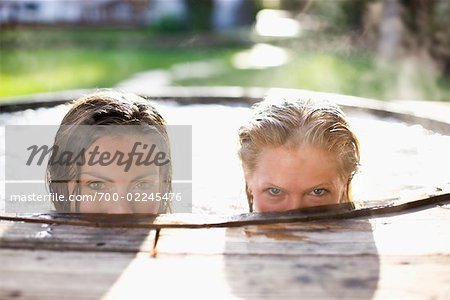 Portrait of Women in Hot Tub, Encinitas, San Diego County, California, USA