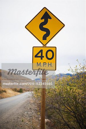 Speed Limit and Curved Road Signs in Methow Valley Near Mazama 