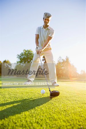 Golfer Getting Ready to Drive Ball, Salem, Oregon, USA