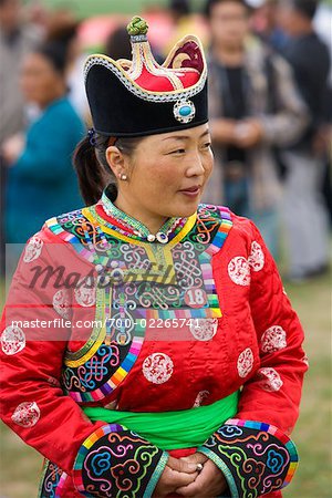 Woman Competing in Costume Contest at the Naadam Festival, Xiwuzhumuqinqi, Inner Mongolia, China