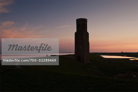 Tower on Dike in Twilight, Burghsluis, Zeeland, Netherlands