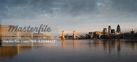 Tower Bridge and Thames River at Dawn, London, England