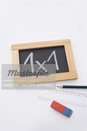 Close-up of Chalkboard and School Supplies