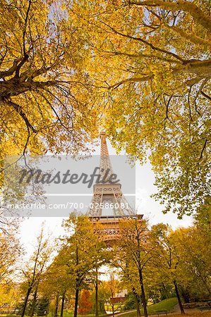 Eiffel Tower from Park in Autumn, Paris, France