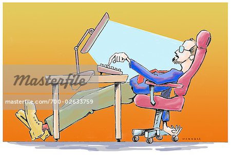 Illustration of Man Working on His Computer