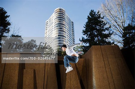 Man Practicing Parkour, Portland, Oregon, USA