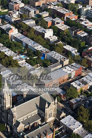 Aerial View of Cobble Hill Neighbourhood in Brooklyn, at Sunrise, New York City, New York, USA