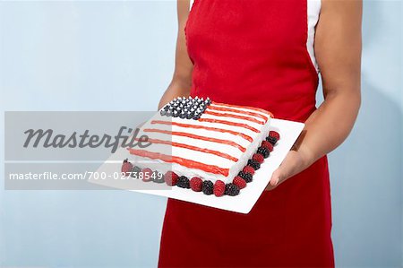 Woman Holding Fourth of July Cake