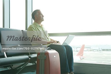 Man Using Laptop, San Francisco International Airport, San Francisco, California, USA