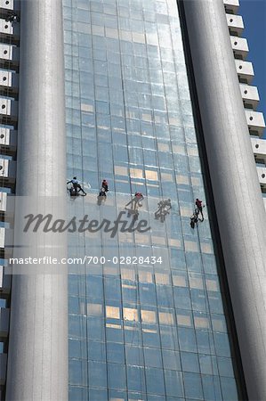 Window Washers on Side of Building, Silom, Bangkok, Thailand