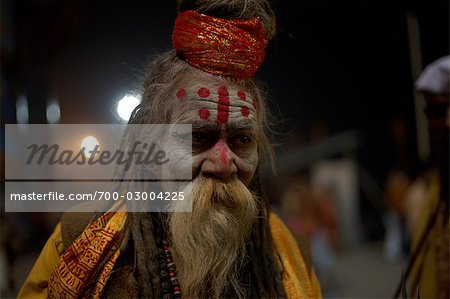 Close-up of Sadhu, Varanasi, Uttar Pradesh, India