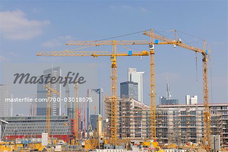 Cranes at Construction Site, Frankfurt, Hesse, Germany