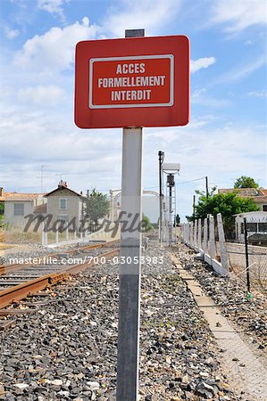 No Entry Sign by Train Tracks