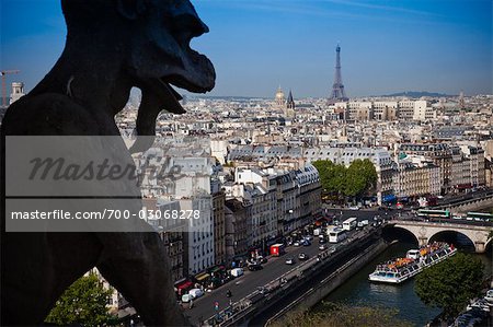 Gargoyle on Notre Dame Overlooking Paris, France