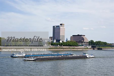 Barges, Rhine River, Cologne, North Rhine-Westphalia, Germany