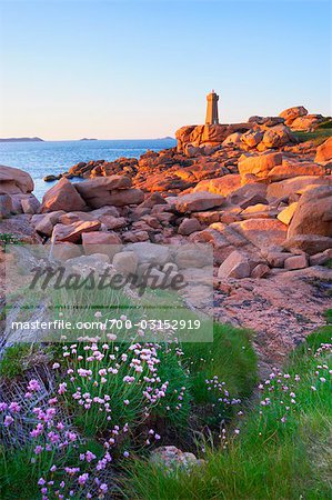 Ploumanach Lighthouse and Rock Formations, Cote de Granit Rose, Brittany, France