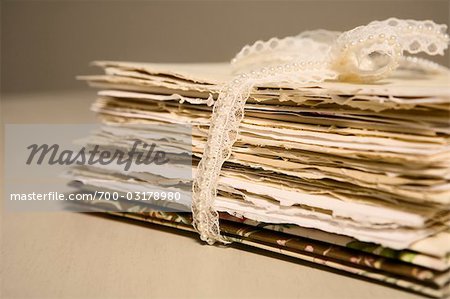 Stack of Old Letters Tied With Ribbon