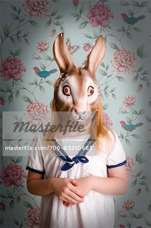 Little Girl Wearing a Bunny Mask