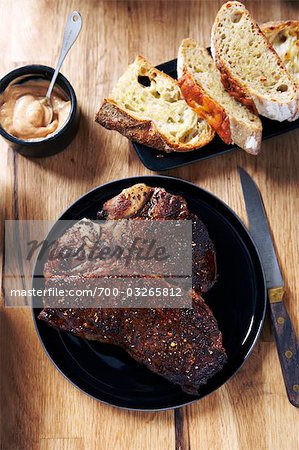 T-bone Steak With Bread and Mustard T-bone Steak With Bread and Mustard